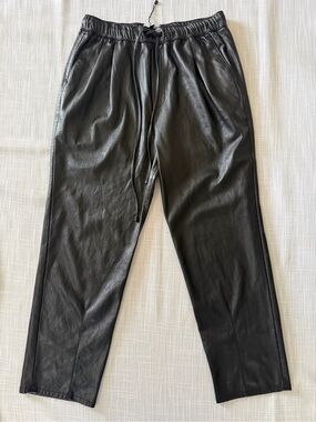 Zara Black Faux Leather Joggers with Drawstring